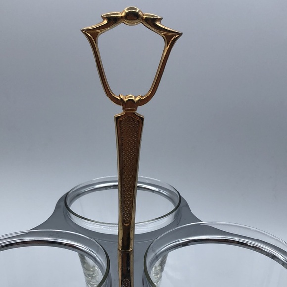 Vintage Glass and Brass Dip Carousel/Appetizer Server/ Condiments/Drink Caddy - Picture 3 of 7